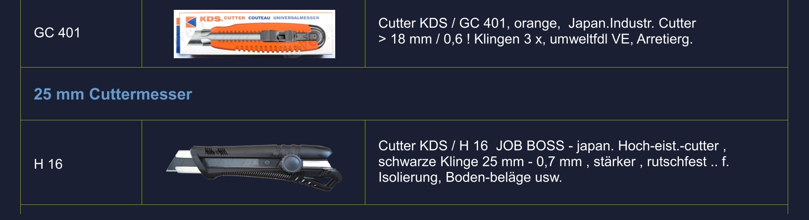 Cutter Klingen Striegler